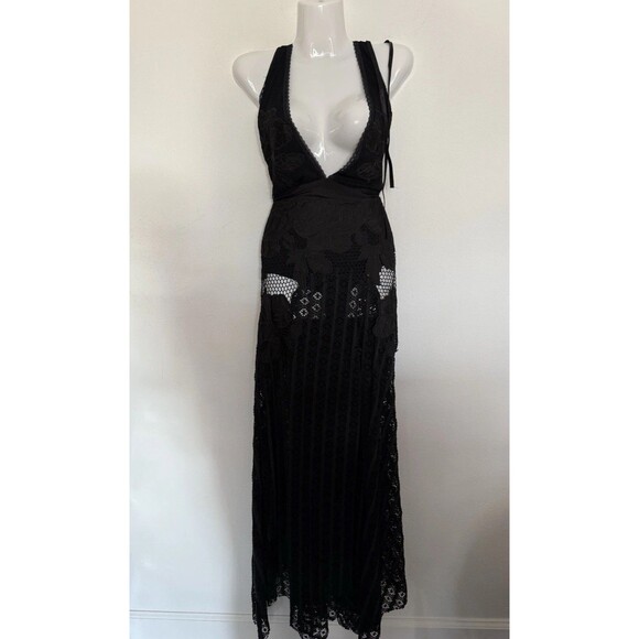Revolve By Free People Embroidered Celeste Maxi Dress 12 Black Womens Halter New - Picture 4 of 15